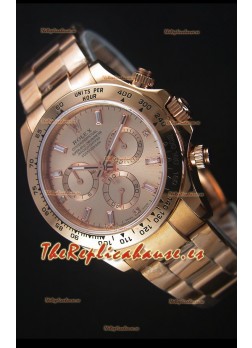 Rolex Daytona Rose Gold Casing with Baguette Diamonds Markers Swiss Replica Watch