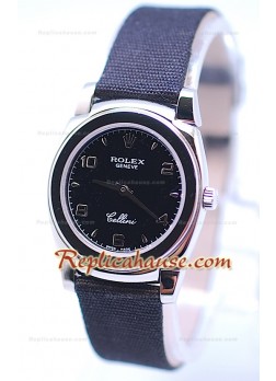 Rolex Celleni Cestello Reloj Suizo Señoras Todo Negro Nilón