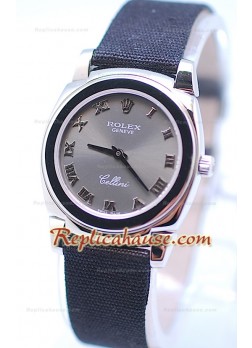 Rolex Celleni Cestello Reloj Suizo Señoras con Esfera Gris Plata y Correa de Nilón 