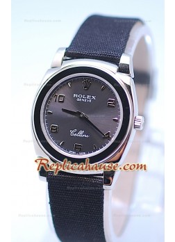 Rolex Celleni Cestello Reloj Suizo Señoras Esfera Gris Plata y Correa de Nilón