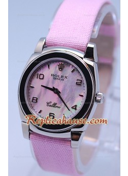 Rolex Celleni Cestello Reloj Suizo Señoras Todo Penk y Esfera Perla